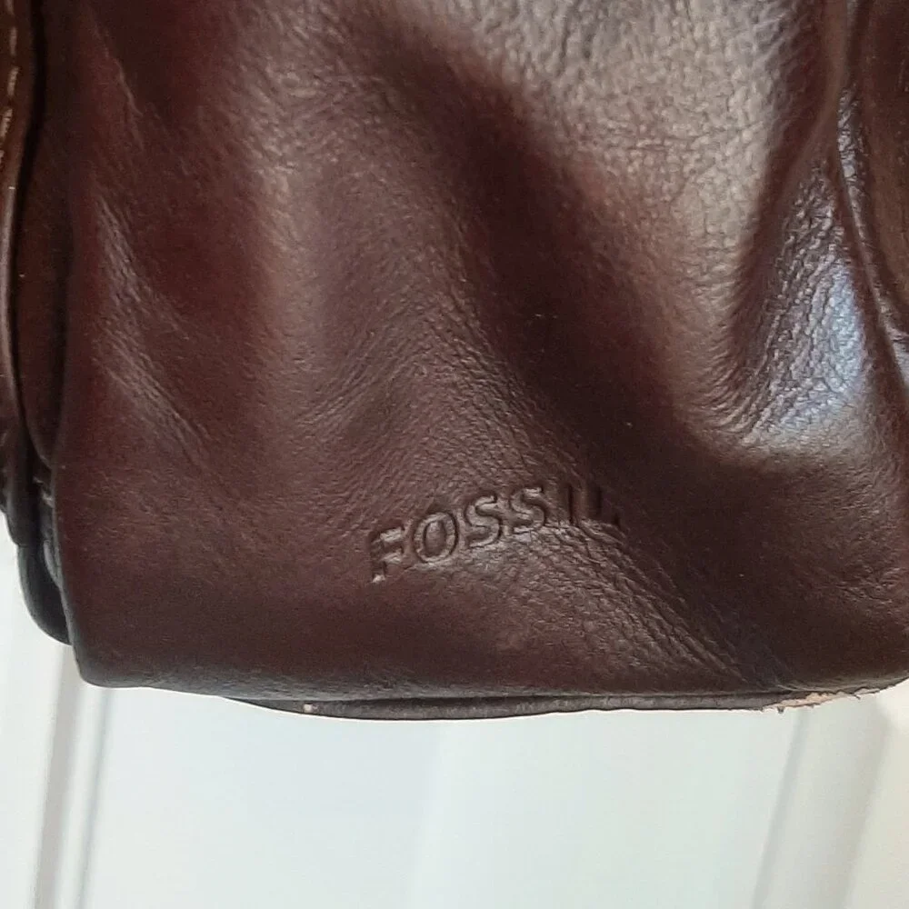 Fossil Brown Leather Messenger Briefcase Crossbody Bag (Flawed)